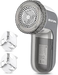 BEAUTURAL Fabric Shaver and Lint Remover, Sweater Defuzzer with 2-Speeds, 2 Replaceable Stainless Steel Blades, Battery Operated, Remove Clothes Fuzz, Lint Balls, Pills, Bobbles Gray