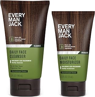 Every Man Jack Daily Face Wash & Lotion Set, Deeply Cleanse, Moisturize, and Revive Dry, Tired Skin with Hyaluronic Acid, ...