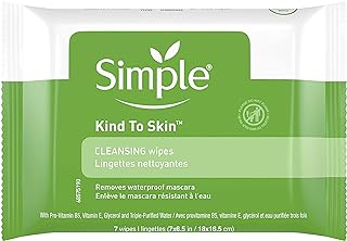 Simple Kind to Skin Facial Cleansing Wipes Cleanser & Makeup Remover Cleansing Removes Waterproof Mascara 7 Wipes