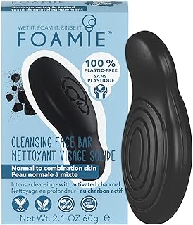 Foamie Natural Facial Cleanser, Charcoal Face Wash for Normal to Combination Skin, Soap-Free Bar Exfoliating Face Cleanser...