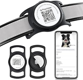PawView AirTag Dog Collar Holder, Smart QR Code AirTag Holder for Cats and Dogs - Scan Alert | Instant Location | Pet Onli...