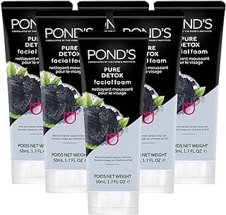 Pond's Pure Detox Facial Foam, Deep Cleansing with Activated Charcoal, Facial Wash, 6-Pack of 1.7 Oz Each