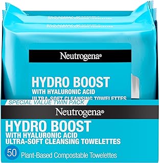 Neutrogena Hydro Boost Facial Cleansing Towelettes + Hyaluronic Acid, Hydrating Makeup Remover Face Wipes Remove Dirt & Wa...