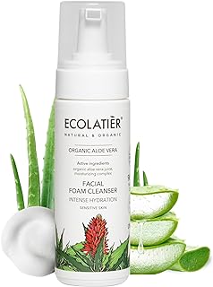 Intensive Hydration Facial Foam Cleanser ECOLATIER - Organic Aloe Vera, 98.6% Natural, Vegan - Deeply Moisturizes and Effe...