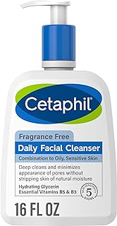 Cetaphil Face Wash, Daily Facial Cleanser for Sensitive, Combination to Oily Skin, NEW 16 oz, Fragrance Free, Gentle Foami...
