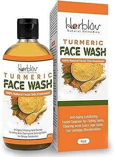 Herblov Turmeric Face Wash, 4oz Turmeric Clear Skin Liquid Soap – 100% Natural Anti Aging Exfoliating Turmeric Facial Clea...