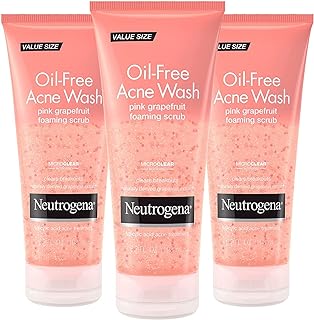 Neutrogena Oil Free Pink Grapefruit Acne Treatment Face Wash with Vitamin C, 2% Salicylic Acid, Gentle Foaming Facial Scru...
