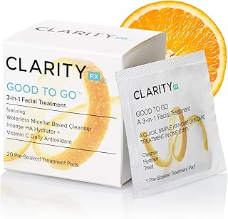 ClarityRx Good To Go 3-in-1 Cleansing Facial Treatment, Natural Plant-Based Face Wipes with Micellar Water, Hyaluronic Aci...