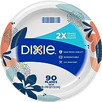 Dixie Medium Paper Plates, 8.5 Inch, 90 Count, 2X Stronger*, Microwave-Safe, Soak-Proof, Cut Resistant, Disposable...