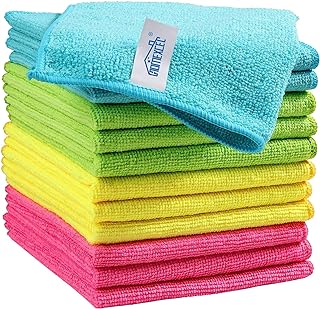 HOMEXCEL Microfiber Cleaning Cloth,12 Pack Cleaning Rag,Cleaning Towels with 4 Color Assorted,11.5"X11.5"(Green/Blue/Yello...