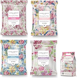 Laura Ashley 4 Pack Face Wipes for Women Cleansing Makeup Remover Wipes with Vitamin C, Retinol, Hyluronic Acid - 120 Pcs ...