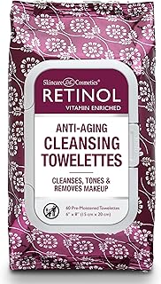 Retinol Anti-Aging Cleansing Towelettes – All-in-One Cleanser, Toner & Makeup Remover in a Convenient Pre-Moistened Wipe –...
