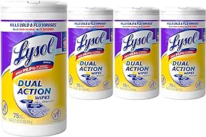 Lysol Dual Action Disinfectant Wipes, Multi-Surface Antibacterial Scrubbing Wipes, For Disinfecting and Cleaning, Citrus Scent, 75ct (Pack of 4), Packaging May Vary