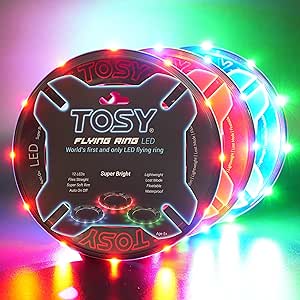 TOSY Flying Ring - 12 LEDs, Super Bright, Soft, Auto Light Up, Safe, Waterproof, Lightweight Frisbee, Cool Birthday, Camping, Easter Basket Stuffers &amp; Outdoor/Indoor Gift Toy for Boys/Girls/Kids