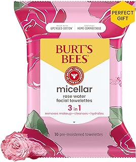Burt's Bees Rose Water Face Wipes, for All Skin Types, Hydrating Micellar Makeup Remover & Facial Cleansing Towelettes, 30...