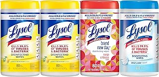 Lysol Disinfectant Wipes Bundle, Multi-Surface Antibacterial Cleaning Wipes, contains x2 Lemon & Lim Blossom, Crisp Linen,...