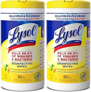 Lysol Disinfectant Wipes Multi-Surface Antibacterial Cleaning Wipes For Disinfecting and Cleaning Lemon and Lime Blossom 80 Count (Pack of 2)