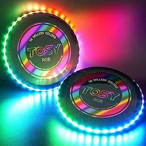 TOSY Flying Disc - 16 Million Color RGB or 36 or 360 LEDs, Extremely Bright, Smart Modes, Auto Light Up, Rechargeable, Birthday Gift, Easter Basket Stuffers for Men/Boys/Teens/Kids, 175g Frisbee