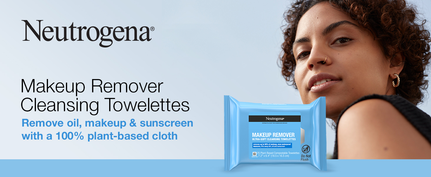 Neutrogena Makeup Remover Cleansing Towelettes, Remove oil makeup & sunscreen, 100% plant-base cloth