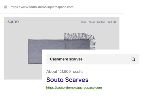 Static URL and Google search result for scarf