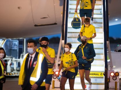 SYDNEY, AUSTRALIA - AUGUST 01: Australian Olympians exit their plane after returning from