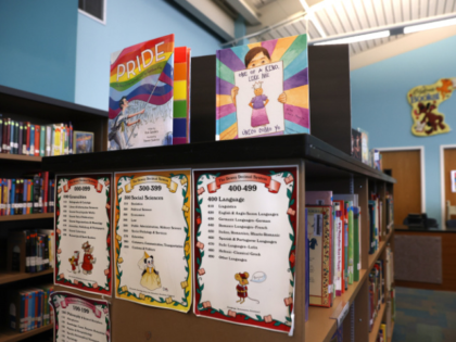 RICHMOND, CALIFORNIA - MAY 17: Newly donated LGBTQ+ books are displayed in the library at