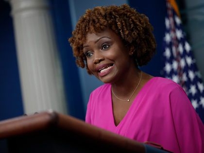 White House Press Secretary Karine Jean-Pierre talks to reporters during the daily news co