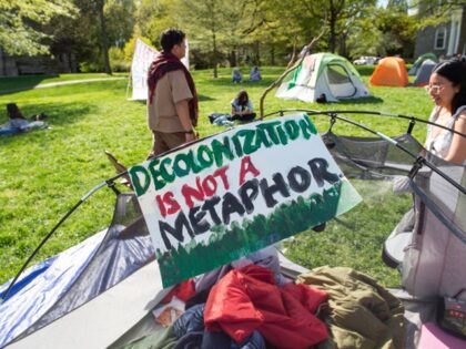 CNN - SWARTHMORE, PENNSYLVANIA - APRIL 24: Demonstrators occupy a makeshift protest camp o