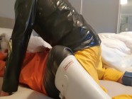 Fucking big titted wife in rainwear and rubber boots