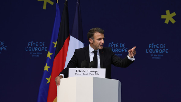 Der französische Präsident Emmanuel Macron bei seiner Rede in Dresden