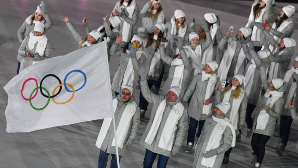 Bei den Winterspielen in Pyeongchang durften die russischen Athleten noch ohne Fahne mitmarschieren.