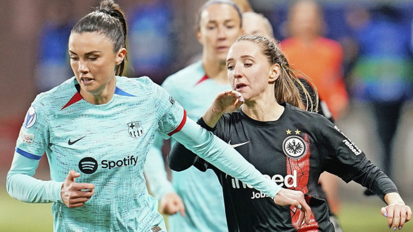 Hat einen schweren Stand gegen die dominierende Kraft in Europa: Frankfurts Lara Prašnikar (rechts) im Duell mit Ingrid Engen (FC Barcelona)