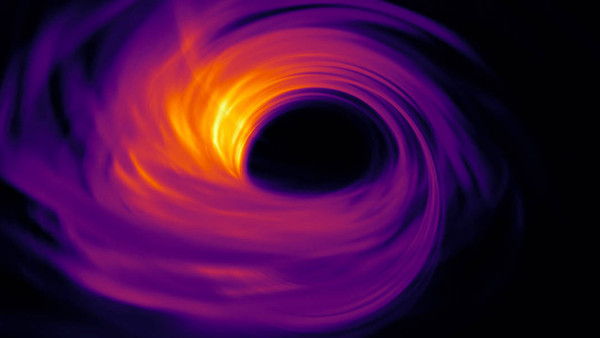 Simulation des Supermassiven Schwarzen Lochs im Zentrum unserer Galaxie, so wie es bei der Beobachtung mit dem Radioantennenverbund „Event Horizon Telescope“ erscheinen könnte.