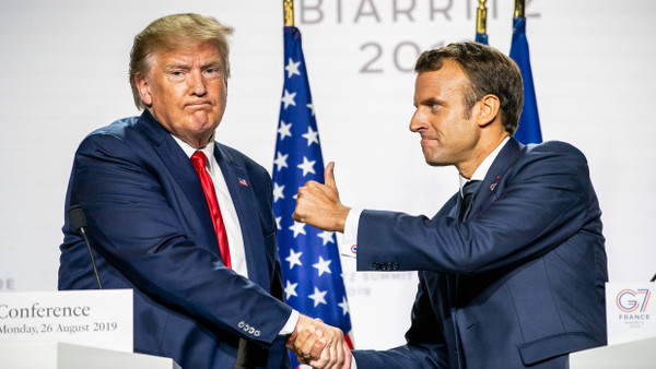 Emmanuel Macron und Donald Trump während der Pressekonferenz zum Abschluss des G7-Gipfels in Biarritz im August 2019