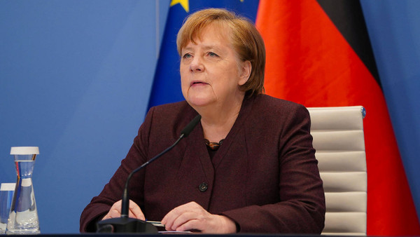 Angela Merkel spricht am 26. Januar per Bildschirm zum Publikum des Weltwirtschaftsforums.