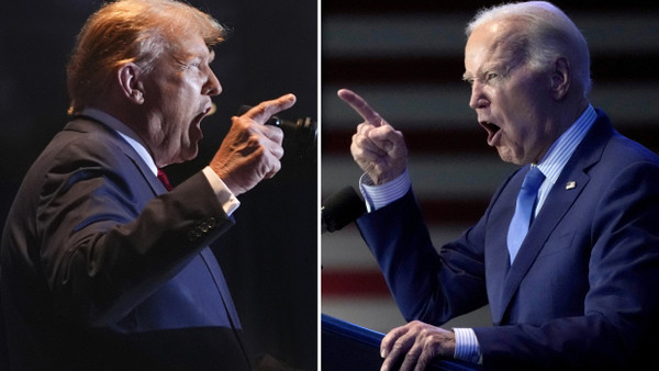 Eine Fotomontage stellt Donald Trump und Joe Biden gegenüber, beide aufgenommen im Jahr 2024.