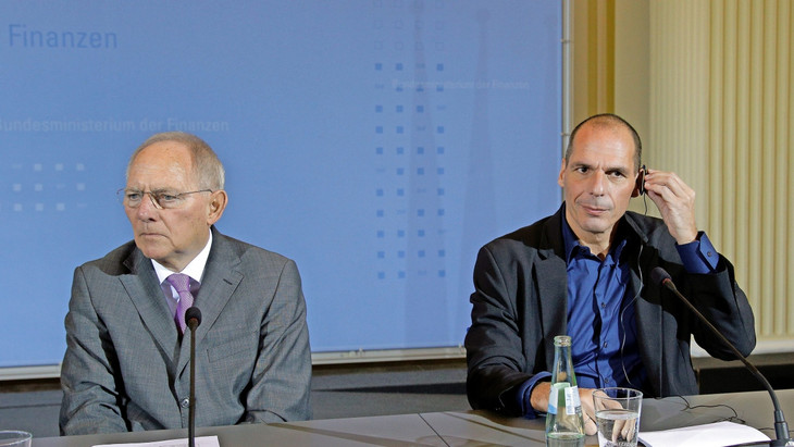 Stimmungskiller: Finanzminister Wolfgang Schäuble mit dem griechischen Amtskollegen Yannis Varoufakis, 2015