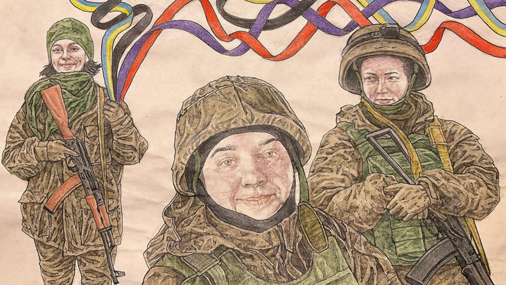 David Chichkans Aquarelle zeigen ukrainische Anarchisten, LGBTQ-Menschen und Feministinnen im Kriegseinsatz.