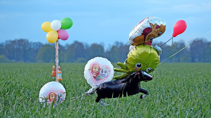 Suche nach Arian: Auf einem Feld nahe dem Wohnhaus der Familie hat die Feuerwehr Luftballons und Süßigkeiten aufgehängt, um den Sechsjährigen anzulocken.