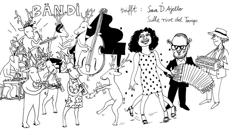 So sieht die Berliner Illustratorin Imke Staats das Aufeinandertreffen von Bändi und der Tango-Expertin Sara D’Ajello