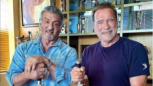 Arnold Schwarzenegger und Sylvester Stallone schnitzen Kürbisse