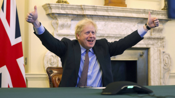 Boris Johnson, Premierminister von Großbritannien, jubelt nach der erzielten Einigung in den Brexit-Verhandlungen.