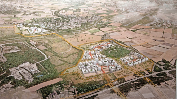 Geplant: So könnte es im Wiesbadener Osten einmal aussehen mit der neuen Siedlung und dem Quartier für das Bundeskriminalamt (links oben).