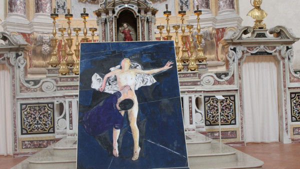 Der Journalist Andrea Zambrano fühlt sich beim Anblick des Gemäldes des Künstlers Andrea Saltini an Oralsex erinnert.