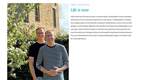 Selbstdarstellung: Bildschirmfoto von der Website des Hotels, das Kai Klose (rechts) mit seinem Ehemann im italienischen Umbrien übernommen hat