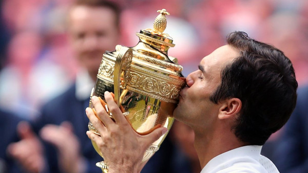 Drei Spieler dominieren bei den 127 Grand-Slam-Turnieren seit 1991: Roger Federer (hier 2017 in Wimbledon) hat 20 Grand-Slam-Siege beisammen.