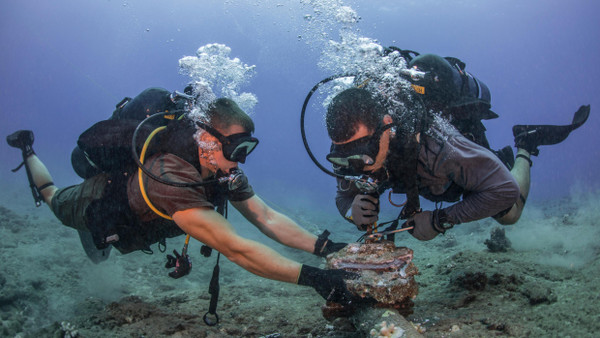 Monteure arbeiten an einem Unterwasserkabel (Symbolbild)