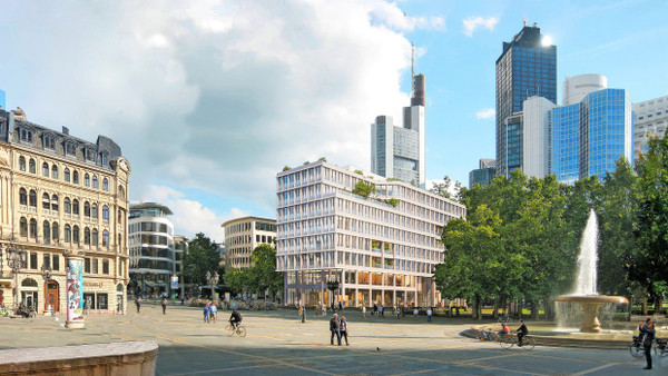 Büros, Einzelhandel, Gastronomie: Die Visualisierung zeigt das achtgeschossige Gebäude, das gegenüber der Alten Oper entstehen soll.