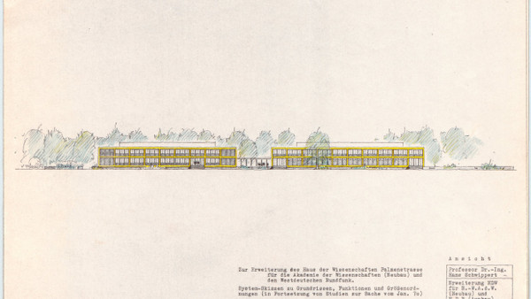 Dieser Dopplereffekt wurde nicht realisiert: Hans Schwippert legte 1970 den Entwurf für eine Erweiterung seines  Hauses der Wissenschaft vor.