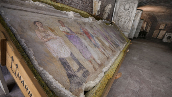 Unter den zurückgegebenen Antiken aus illegalen Grabungen in Zentral- und Süditalien: Fragment eines antiken Wandgemäldes
